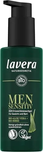 lavera Men sensitiv 2in1 Gesichtswaschgel - feuchtigkeitsspendend - Reinigung ohne Austrocknen - für empfindliche Haut - vegan - Naturkosmetik - 150 ml