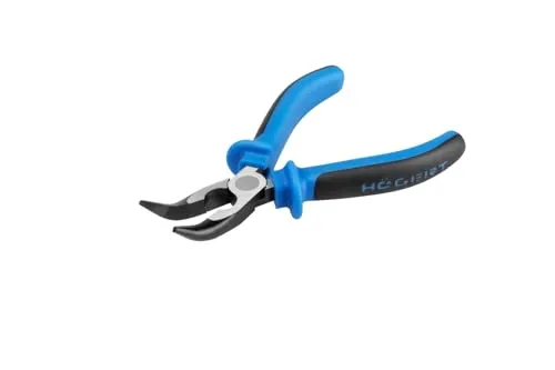 PROFI Flachrundzange gebogen mit induktiv gehärteter Schneide | 160 MM | Chrom-Vanadium- Stahl | Mehrkomponenten-Griff | HRC 58-62 | Spitzzange, Storchschnabelzange (Flachrundzange gebogen, 160 MM)