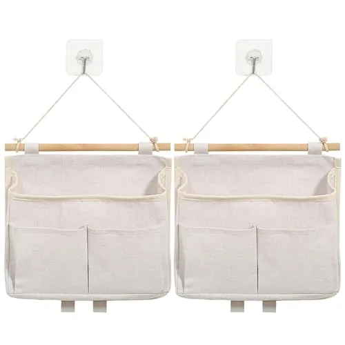 Baxcdyswe 2 Stück Hängeorganizer, High Capacity Faltbares Wandorganizer,Tasche mit Haken für Badezimmer, Aufbewahrung mit 3 Fächer, Hängeaufbewahrung für Zuhause, Büro, Geschäft, Wohnmobil (Beige)