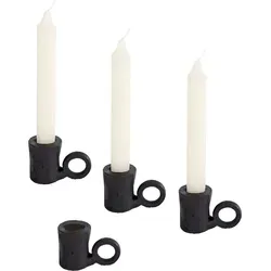 Eleganter Deko Kerzenhalter Ca. 4,5 Cm Im 4er Set Aus Metall In Schwarz Mit Griff - Für Stabkerzen