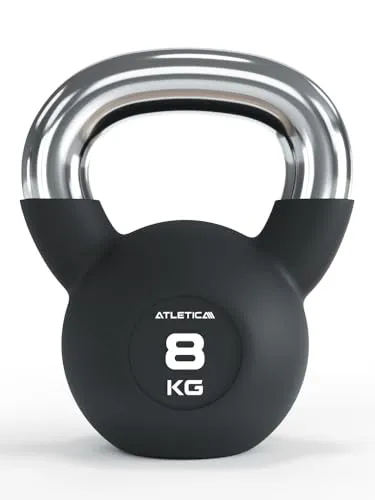 ATLETICA Kettlebells 8kg | Gummierte Kugelhantel mit Chromgriff