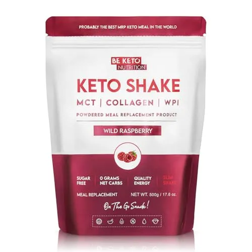 Produktbild Be Keto Diet Shake Wilde Himbeere 500g | Mahlzeitenersatz mit MCT-Öl & Kollagen | Nur 74 kcal, 14g Protein, 1,4g Kohlenhydrate | 25 Portionen | Low Carb Eiweißpulver zum Abnehmen | Ohne Zuckerzusatz