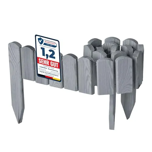 Garronda Beeteinfassung Holz Rollzaun Holzzaun 10 cm x 100 cm imprägniert Flexibler Rollborder Rasenkante Palisade Gartenzaun Umzäunung für Garten GD-0148, Grau