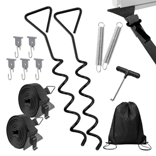 H Hawsam Sturmband Markise Set,Sturmsicherung für Vorzelt, Sturmbänder für Markisen mit Sturmbänder Erdanker Abspanngurte 2 Verbindungsmethoden,Markisenzubehör für Camping Wohnmobil(Schwarz)