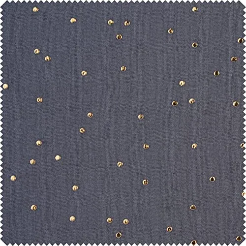 VBS Marktplatz Musselin Baumwoll-Stoff Goldene Punkte Motivstoff 130 cm breit 0.3 cm Motiv Ökotex 100 Zertifiziert Ganzjährig Schonwaschgang 30°C 100% Baumwolle Grau