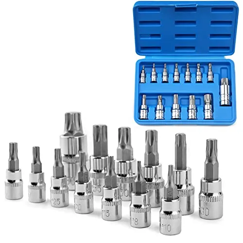 Profiwoab 13 Stück Torx-Bit-Sets T50, T8-T70, TX Bit Steckschlüsselsatz 1/2 Zoll, 3/8 Zoll, 1/4 Zoll