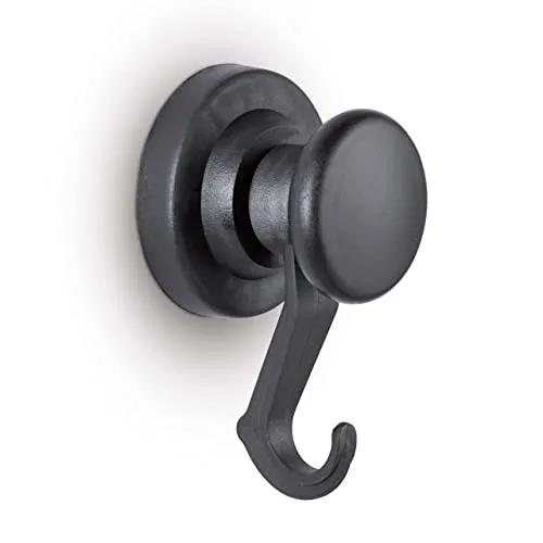 MAUL Neodym Magnet mit Karussell-Haken | Magnet mit hoher Haftkraft (10 kg) für einen vielseitigen Einsatz | Magnet stark mit Haken für Schlüssel, leichte Tasche | Ø 53 mm | Schwarz