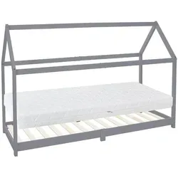 ML-DESIGN Spielbett Hausbett für Kinder - Abenteuerbett in Hellgrau, inklusive Lattenrost und Matratze, ideal für kreative Schlafräume und Spielabenteuer.