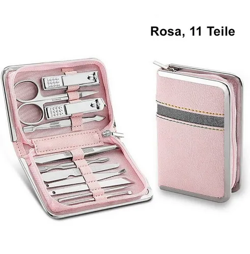 TPFBeauty Maniküre-Etui Nagel Set 11 tlg. - Rosa - Nageletuis: Hochwertiges 11-teiliges Maniküre- und Pediküre-Set aus Edelstahl, ideal für perfekte Nägel und hygienische Pflege. Im praktischen Anti-Splash-Design, perfekt für Zuhause oder Reisen.