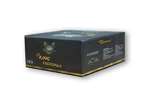 King Crocodile Kokosnuss Kohle mit Langer Brenndauer I 28x28mm Nachhaltige Naturkohle I wenig Asche I geringer Rauchentwicklung I Grillkohle I Kohle Würfel in Premium Qualität I 6 kg