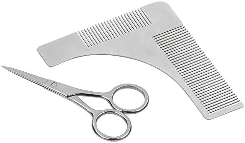 Sichler Men's Care Bartschablone: Edelstahl-Bartschneide-Set: Bartschere und 2in1-Kamm mit Schablone (Haarschneide Schablone, Trimmer, Rasierer)