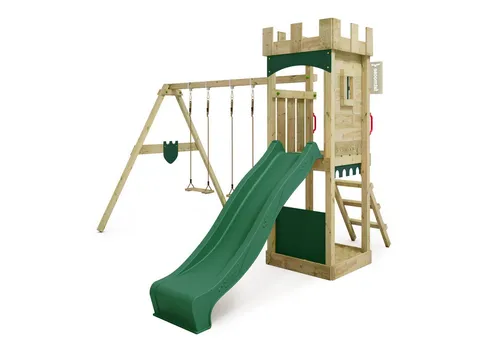 FATMOOSE Spielturm Ritterburg TreasureTower Top XXL mit Rutsche & Schaukel - Schaukeln im Garten: Der TreasureTower Top XXL bietet eine Rutsche mit Wasseranschluss, eine Schaukel und einen Sandkasten. Ideal für unbeschwertes Spielen und unvergessliche Familienmomente.