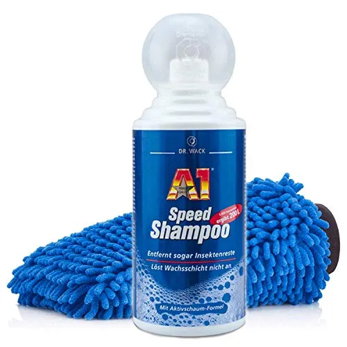 detailmate Dr. Wack Basic Waschset Autowäsche - Handwäsche - Hauptwäsche - Fahrzeugpflege: Dr. Wack A1 Speed Shampoo 500ml mit Aktivschaum-Formel Mikrofaser-Chenille Waschhandschuh