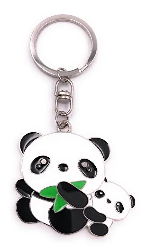 H-Customs Panda Bär mit Baby Schlüsselanhänger Anhänger Silber aus Metall