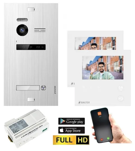 Balter EVO HD Video Türsprechanlage 1 FAM Silber 2x Mini HD Monitor WiFi 2-Draht