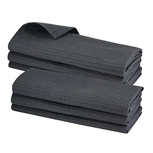 6x Geschirrtuch Baumwolle Waffel-Piqué in Anthrazit Küchentuch Putztuch Lappen