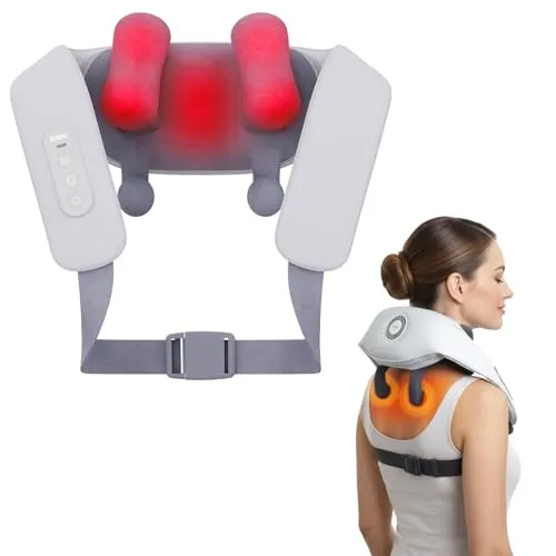 Schnurloses elektrisches Nackenmassagegerät mit Wärme, einstellbarer Distanz, Shiatsu-Massage, 3D-Tiefengewebekneten, Geschenk zum Vatertag, wiederaufladbar &mehrere Modelle zur Schmerzlinderung