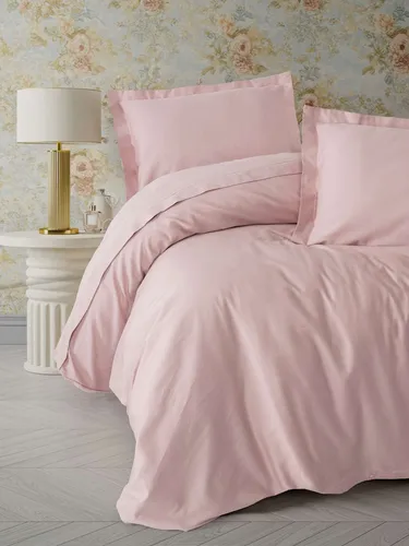 Satin Doppelbettwäsche Set 100% Baumwollsatin in Pulver - Elegantes Bettwäsche-Set aus 100% Baumwollsatin, maschinenwaschbar bei 30 °C. Ideal für ein gemütliches Schlafzimmer, Größe: 200 x 200 cm.