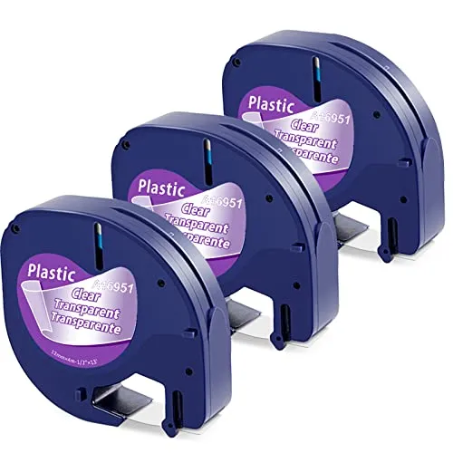 3x Kompatibel mit Dymo LetraTag Transparent Etikettenband 12mm x 4m, Kompatibel mit Dymo LetraTag Clear Plastic Etikettenband, 12267 16951 Durchsichtig Band für LT-100H LT-100T LT-110T 200B XR XM