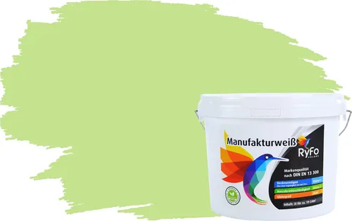 RyFo Colors Wand- und Deckenfarbe Manufakturweiß Grüntöne, 1 L - Lösemittelfreie Premium-Dispersionsfarbe in stilvollen Grüntönen. Hohe Ergiebigkeit von ca. 8 m² pro Liter und brillante Farbbrillanz für anspruchsvolle Innenräume. Ideal für ein angenehmes Raumklima.
