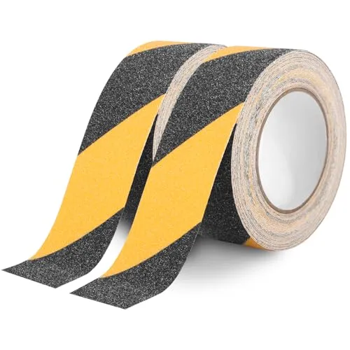 Antirutsch Streifen 2 Rollen von 10M x 50MM, Antirutsch Klebeband Streifen | mit Selbstklebend, Schwarz-Gelbes Rutschfestes Klebeband Treppen für rutschfeste Treppenstufen im Innen- und Außenbereich