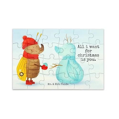 Mr. & Mrs. Panda Puzzle Nachtfalter Schneemann Design 24 Teile - Geschenk, Weihnachtsgruß, Weihnachten, Winterzeit, Schnee, Winter