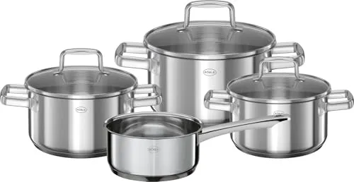 Rösle Moments Kochtopfset - 4 Stück - Edelstahl - Silber - Kochtöpfe - 4-teiliges Set aus hochwertigem Edelstahl, geeignet für alle Herdarten, inklusive Induktion. Ergonomische Griffe und modernes Design sorgen für Komfort und Stil in jeder Küche.