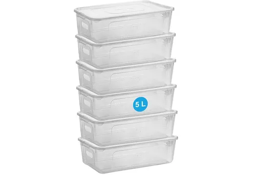 Centi Aufbewahrungsbox Stapelbare Box mit Deckel (6er-Set) - Praktische Aufbewahrungsboxen für stilvolle Ordnung im Zuhause oder Büro. Transparentes Design mit stabilem Deckel, ideal für Spielzeug, Kleidung und mehr – optimal für kleine Räume!