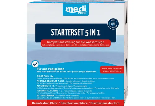 mediPOOL Poolpflege StarterSet Chlor Komplettpflege - Komplettset für die Wasserpflege, ideal für Einsteiger. Enthält alles, was Sie für die Pflege Ihres Pools benötigen – einfach und effektiv in der Anwendung.
