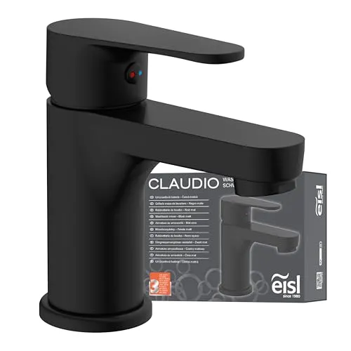 CLAUDIO Waschtischarmatur in Schwarz matt - Hochwertige Badarmatur mit langlebiger Mischdüse und geräuscharmer 35 mm Kartusche. Inklusive Montageset und flexiblen Anschlussschläuchen für einfache Installation.
