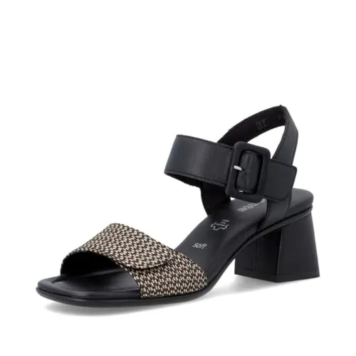 Remonte Sandalette Sommerschuh mit Blockabsatz und Klettverschluss in Schwarz, Größe 45 EU