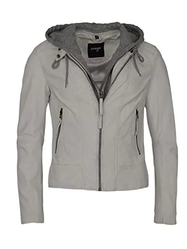 MAZE Damen Lederjacke 42021133 White L - Funktionsjacken mit Kapuzeneinsatz und herausnehmbarem Jerseyeinsatz für vielseitige Styles und optimalen Tragekomfort.