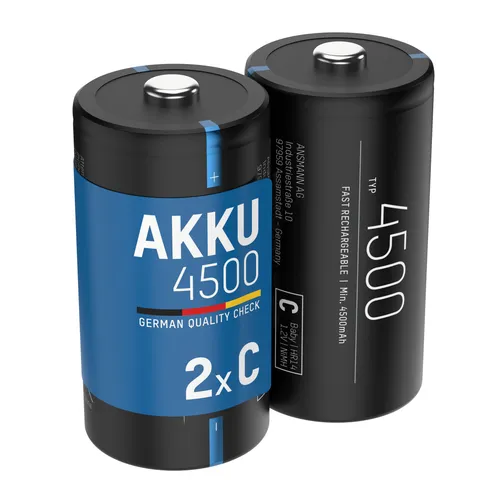 ANSMANN Akku Baby C, 4500 mAh 1,2V, 2 Stück, geringe Selbstentladung