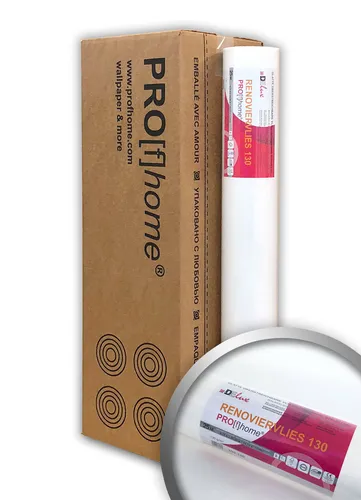 Profhome Renoviervlies 130 g - Rissüberbrückende Vliestapete - Hochwertiges Malervlies für Wände und Decken, 4 Rollen im Karton für 75 m². Ideal für Allergiker, schimmelresistent und einfach zu verarbeiten.