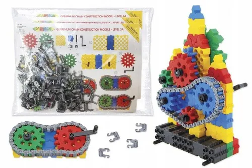 GearPhun Kettchen Ergänzungsset 139 Teile (75 Kettenteile, 64 Zahnräder & Verbinder, 4 A3-Anleitungen) – Konstruktionsspielzeug ab 5 Jahren,