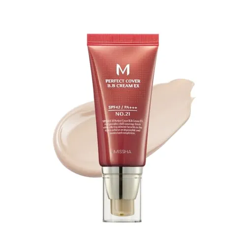 MISSHA Perfect Cover BB Cream 50ml #21 Light Beige – Mittlere Deckkraft, Feuchtigkeitspflege und Sonnenschutz SPF42, Langanhaltendes Natürliches Make-up