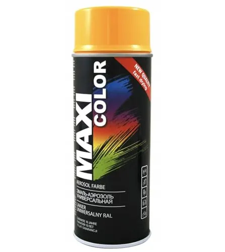 Maxi Color NEW QUALITY Sprühlack Lackspray Glanz 400ml Universelle spray Nitro-zellulose Farbe Sprühlack schnell trocknender Sprühfarbe (RAL 1028 melonengelb glänzend)