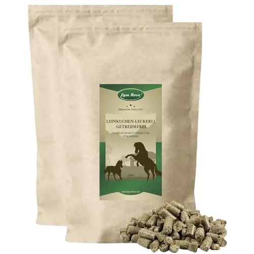 Lyra Horse® Leinkuchen Leckerli 10 kg - Vogelfutter mit 40% Sonnenblumenfasern und 36% Luzernegrünmehl für gesunde Belohnungen. Unterstützt die Verdauung und sorgt für glänzendes Fell dank Omega-3-Fettsäuren. Ideal für tägliche Pflege und Freude Ihres Pferdes.
