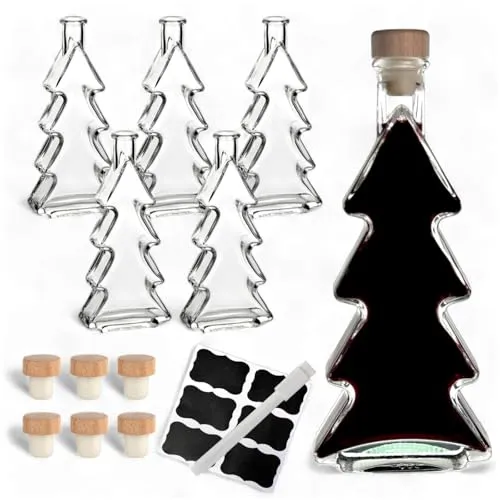 gouveo 6er Set Glasflasche 200 ml Tanne mit Korken (HGK) von gouveo