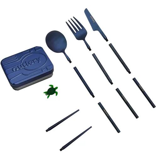 Reisebesteck kompakt Bestecksteck Set Edelstahl Camping Besteck blau nachhaltig