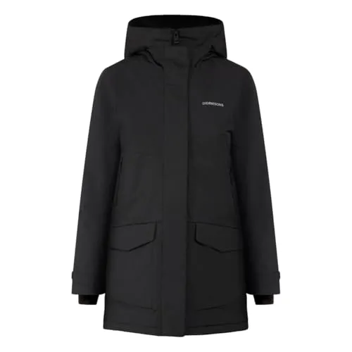 Didriksons Frida Wns Parka 7 Black Black 44 - Funktionsjacke mit taillierter Silhouette, die warm hält und eleganten Look bietet, ideal für kühle Herbst- und Wintertage.