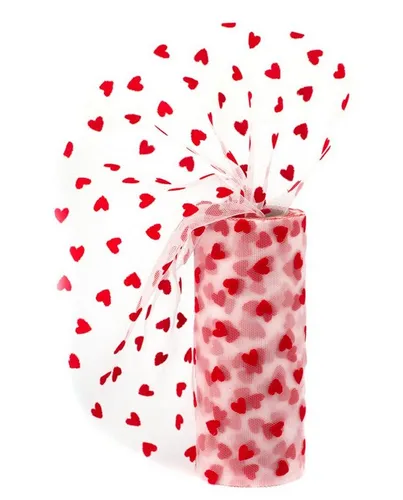 Creativery Stoff, Tüll Stoff Rolle 9m x 15cm Samt Herzen