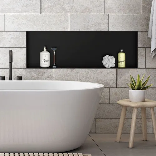LuxeBath Wandnische aus Edelstahl, 90x30x10 cm, Schwarz - Badezimmerablagen & -regale, moderne Duschnische mit randlosem Design und flexibler Montage für mehr Stauraum und eine aufgeräumte Optik.