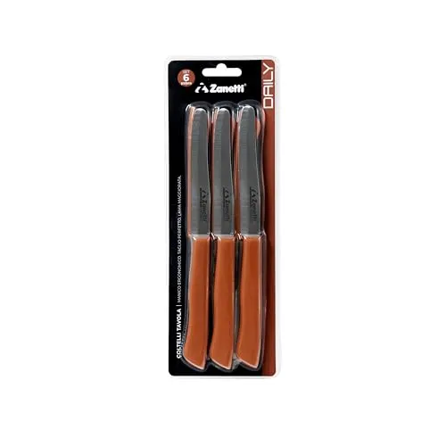 Zanetti Set mit 6 Tafelmessern Daily, Rot, Edelstahlklinge 11 cm, Stärke 1,2 mm, Küchenmesser mit ergonomischem Griff