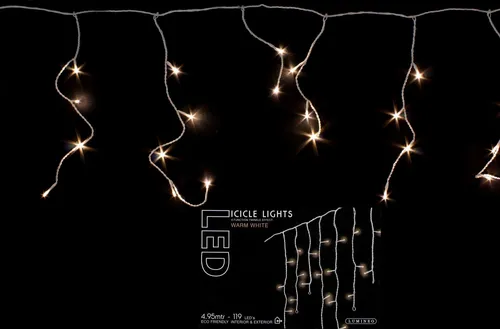 Kaemingk LED Lichtervorhang Icicle Lights 119 Lichter 5 m - Weihnachtsbeleuchtung mit 119 warmweißen Lichtern, ideal für festliche Dekorationen und stimmungsvolle Akzente im Innen- und Außenbereich.