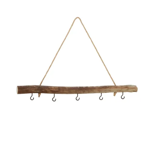 NaDeco Bastelnaturmaterial Deko Holz Stange zum Hängen ca. 50cm mit 5 Haken und Kordel
