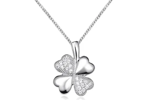 Materia Kleeblatt Kette Damen Silber 925 - Elegante Glückskette mit Zirkonia - Anhänger für Damen aus 925 Sterling Silber mit Rhodium Schutz. Edle Kette mit 20 Zirkonia-Steinen für Glück und Stil. Ideal als Geschenk für Teenager.