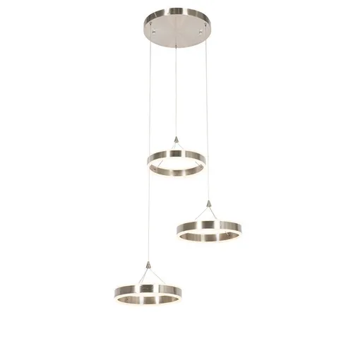 Qazqa Pendelleuchte Lyani, 3-flammig, LED integriert, Stahl & Aluminium - Elegante 3-flammige Pendelleuchte für stilvolle Akzente. Mit warmweißem Licht und dimmbarer Funktion schafft sie eine gemütliche Atmosphäre in deinem Zuhause. Ideal für Wohnzimmer und Flur.