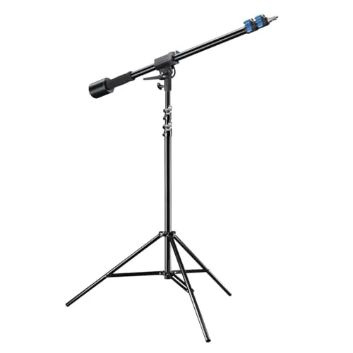 Walimex pro Galgenstativ mit Arbeitshöhe 115-400cm und 1,5 kg Gegengewicht, Lichtstativ mit variablem Auslegearm 70-183 cm, Lampenstativ 256 cm, Federdämpfung und 6 kg Traglast