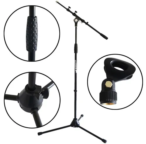 keepdrum MS106 Mikrofonständer - Mikrofonstativ mit Galgen und Metall-Sockel, höhenverstellbar von 100-176cm, ideal für professionelle Aufnahmen